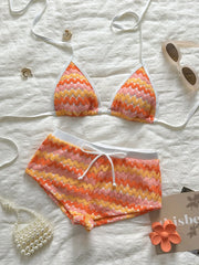 Sexy Orange Striped Knitted Bikini Set