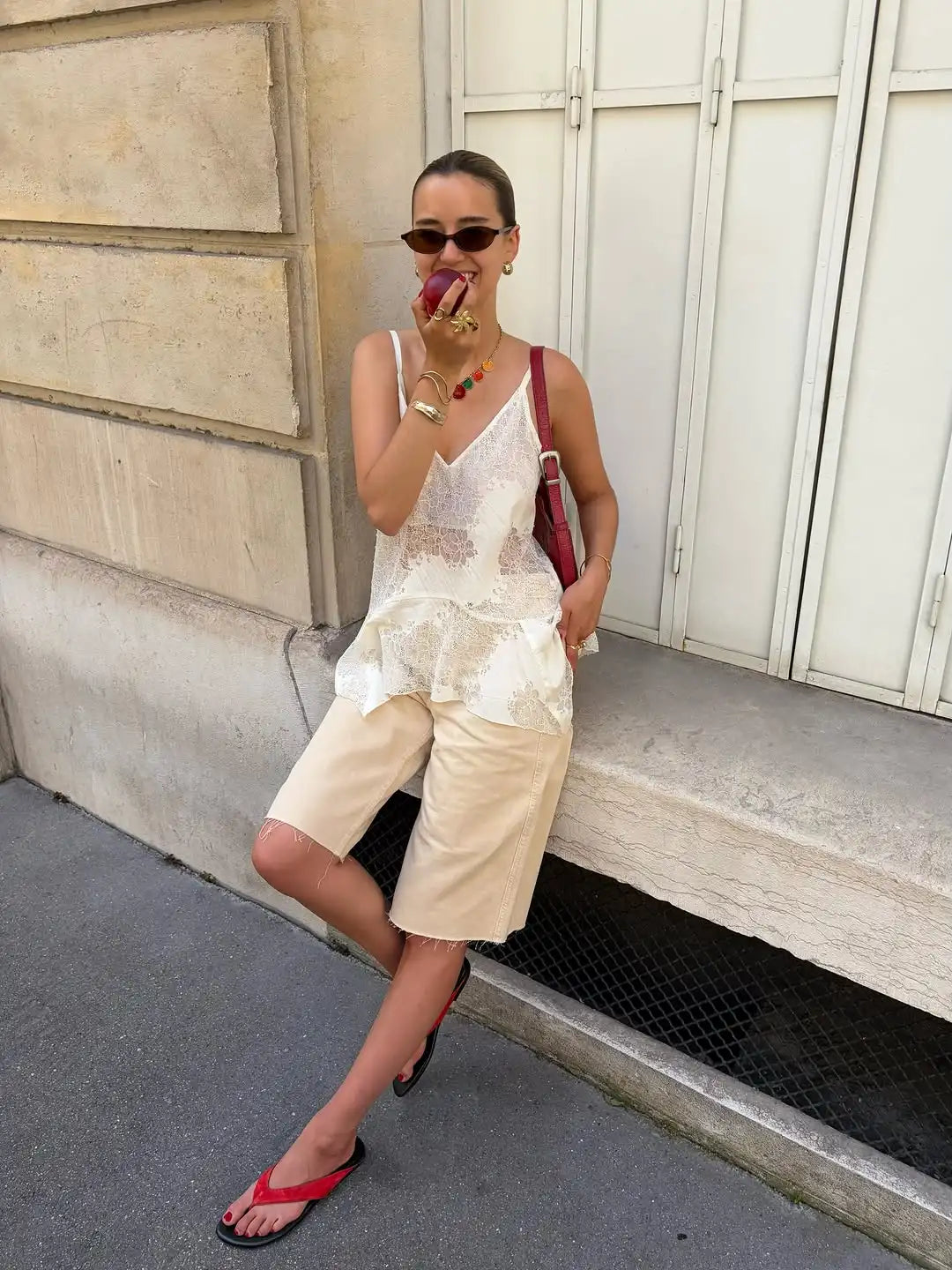 Sexy Sheer Off White Lace Deep V Cami Top
