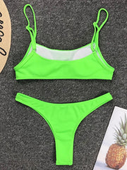 Sexy Neon Yellow Ribbed Brazilian Bikini