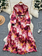 Long Sleeves Vacation Floral Dress