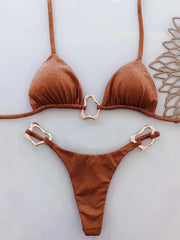 Sparkling Metal Ring Halter Extreme Mini Thong Bikini