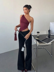 One Shoulder Asymmetry Hem Crop Top