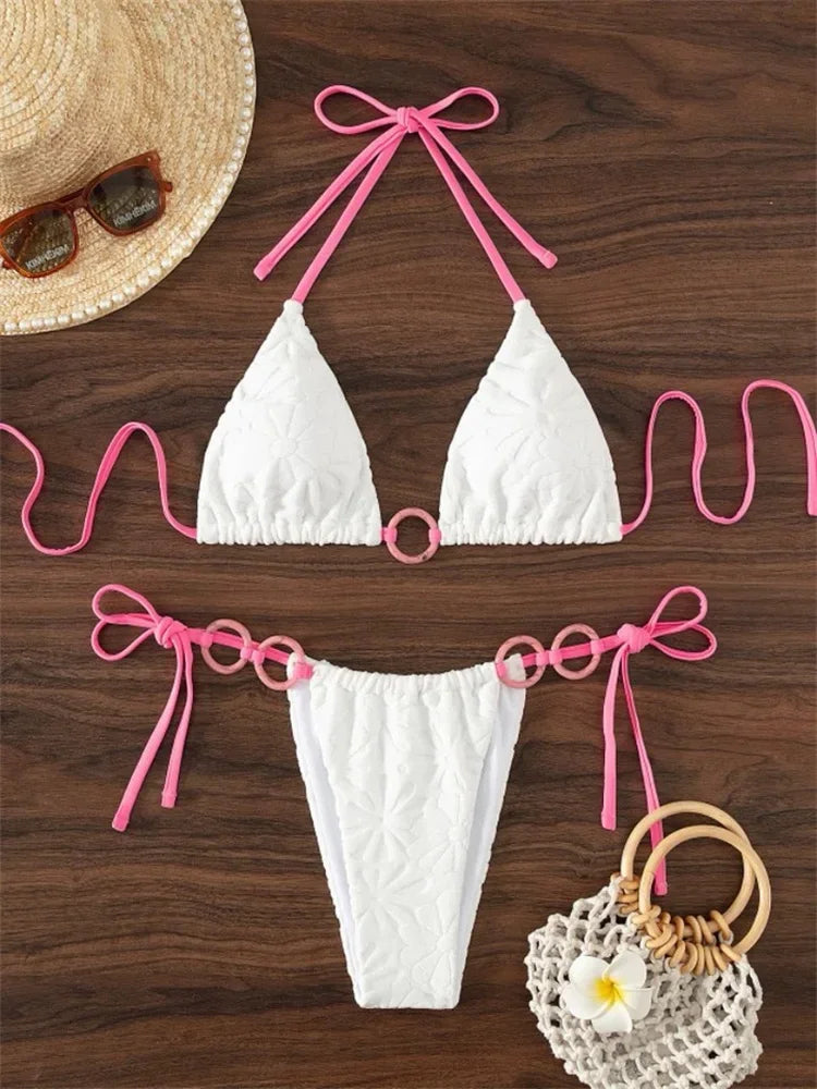 Contrast Ring Linked Criss Cross Micro Swimsuit