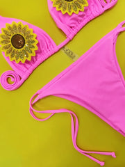Sexy Sequin Sunflower Ornament Bikini Set