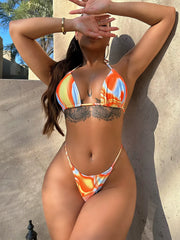 Sexy Orange Gradient 3 Piece Bikini
