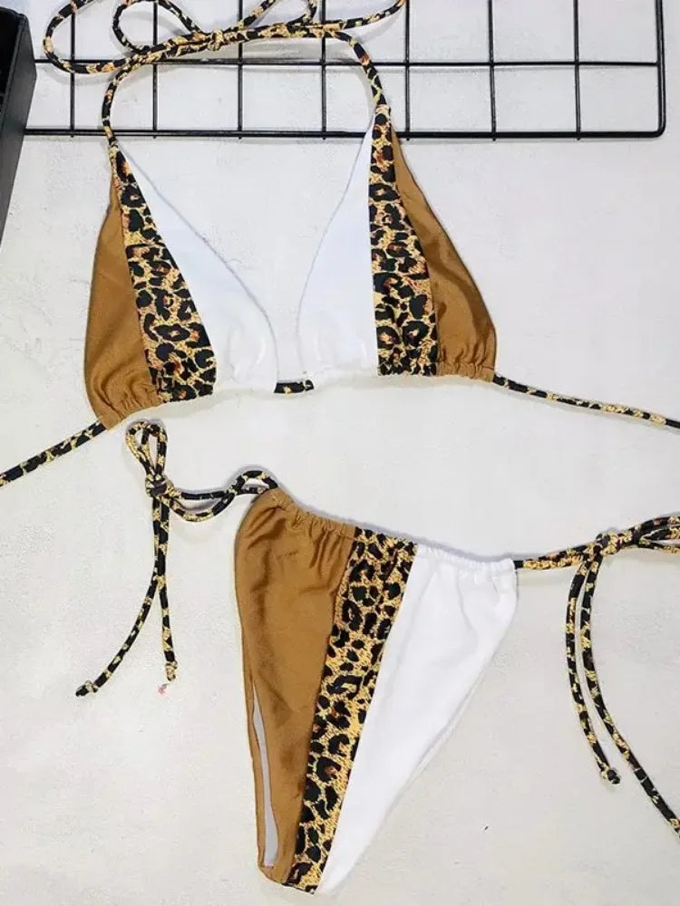 Splicing Leopard Mini Micro String Bikini