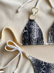 Sexy Black Snakeskin Print Micro Bikini