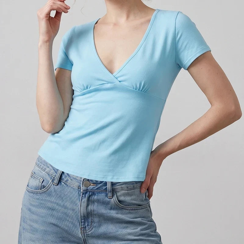 Cross V-Neck Short Sleeve Crop Top