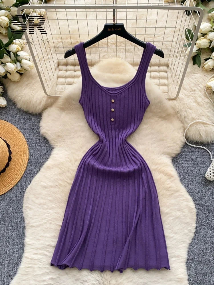Solid Knitted Basic Tank Dress