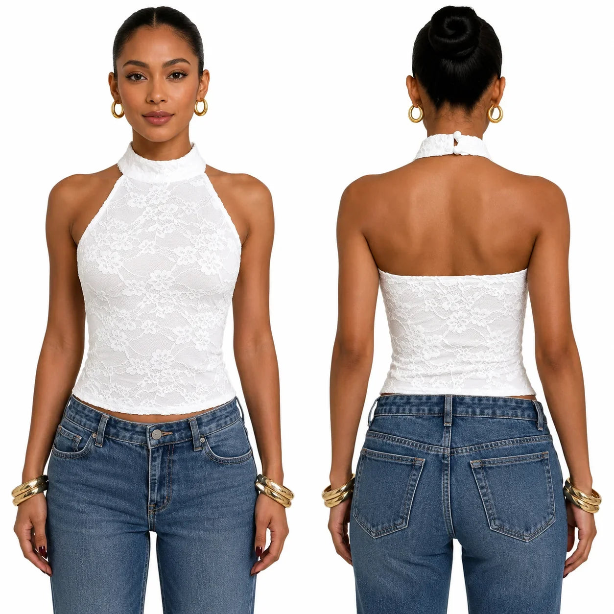 Floral Lace Halter Crop Top
