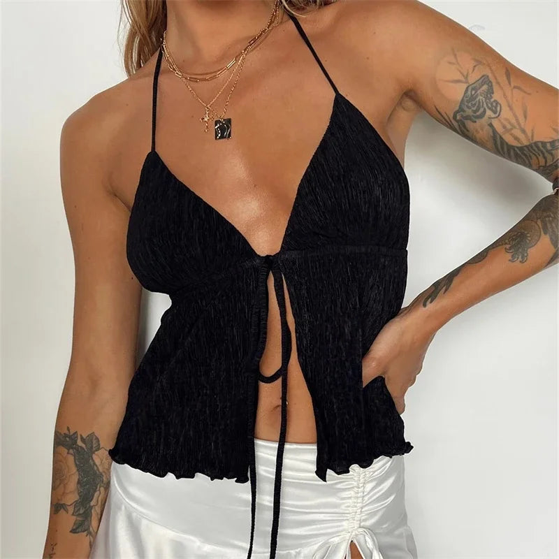 Y2k Front Tie Crop Tops