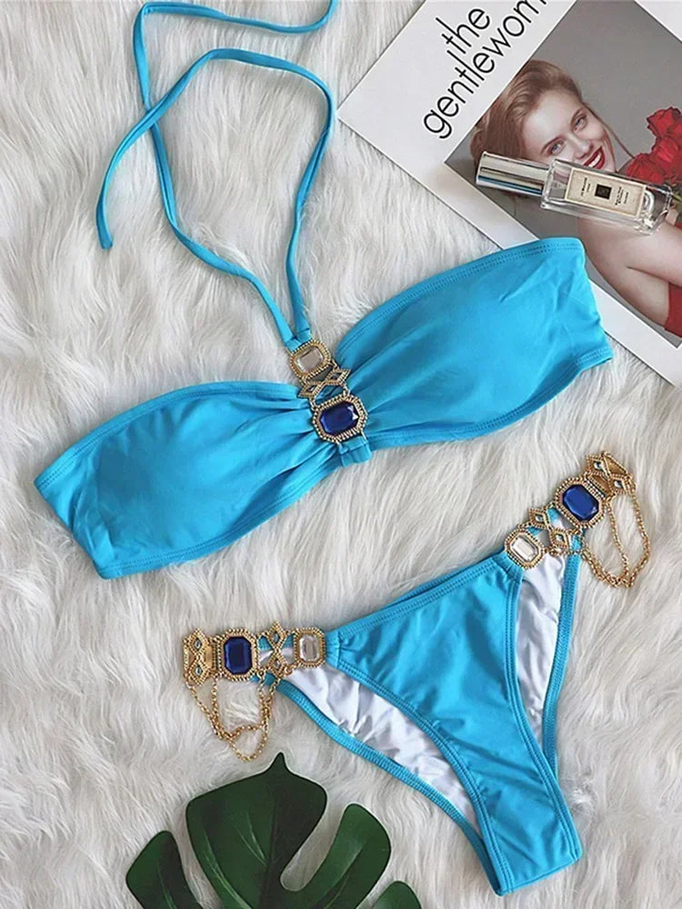 Halter Crystal Rhinestone Diamond Bikini