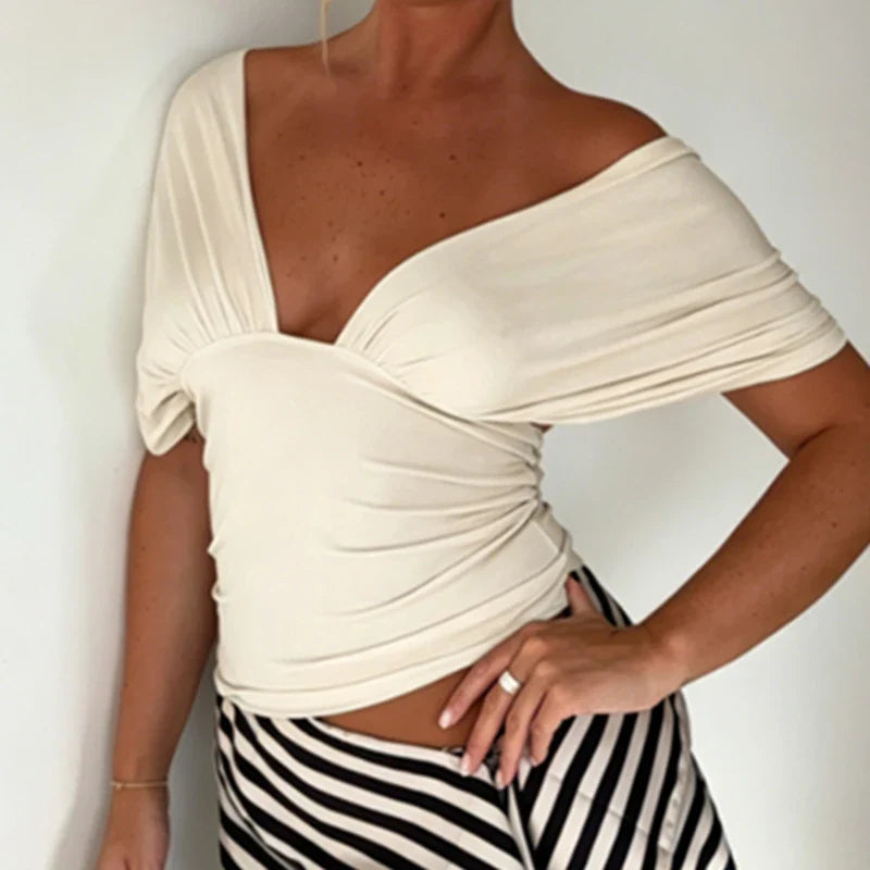Elegant Lady Ruched Open-Back Tie Crop Top