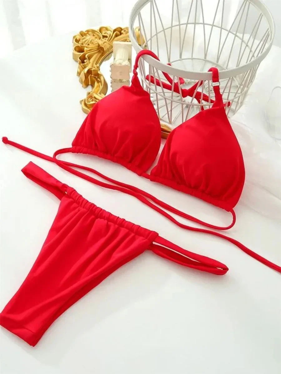 Wrinkled High Cut Mini Micro Thong Bikini