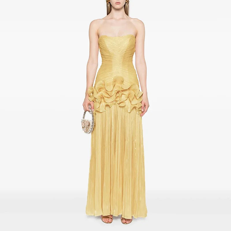 Elegant Solid Color Spliced Folds Slim Dress