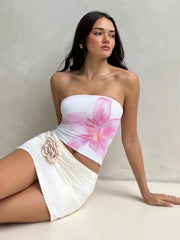 Casual Lily Floral Print Slim Fit Bandeau Crop Tops