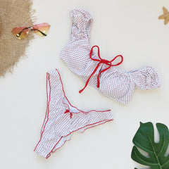 Retro Red Polka Dot Printed Bikini Set