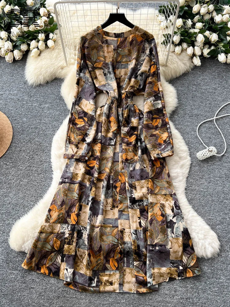 Vintage Print Large Swing Dress