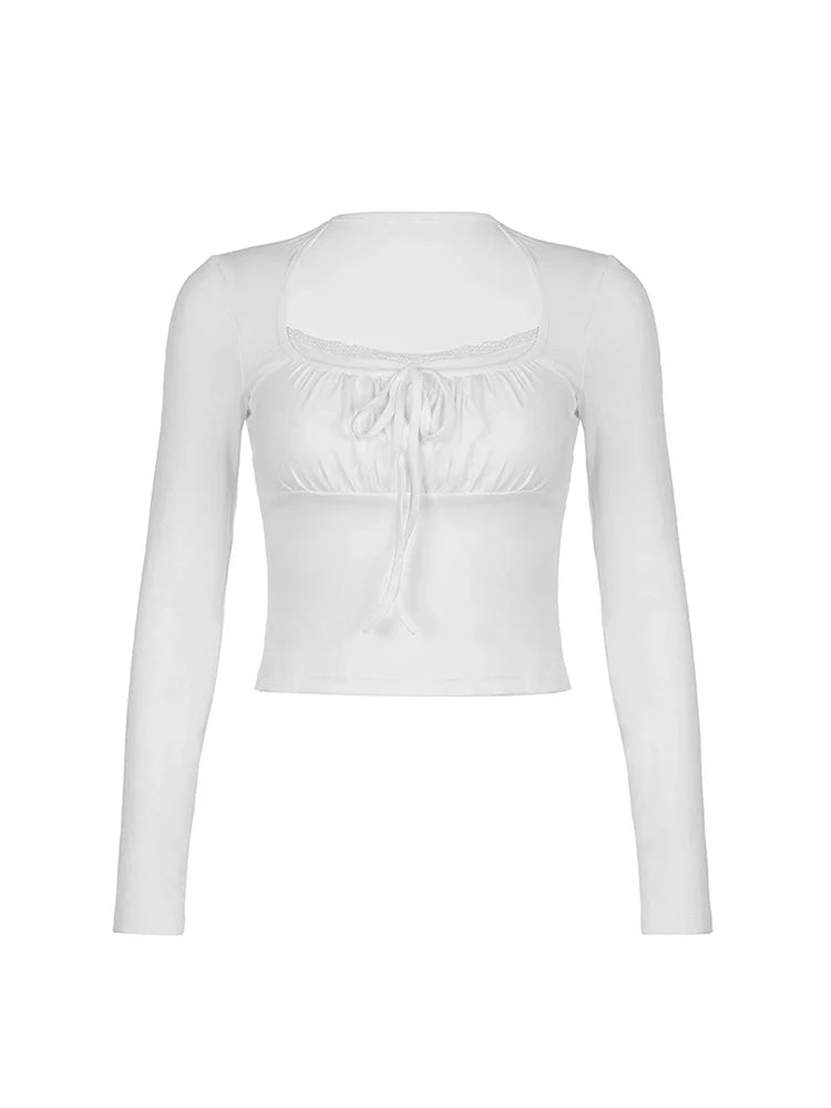 Bandage Folds Square Collar Crop Top