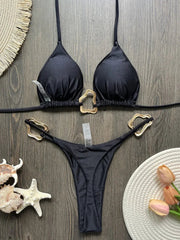 Sparkling Metal Ring Halter Extreme Mini Thong Bikini