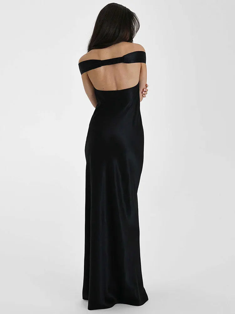 Elegant Satin Backless Maxi Dress