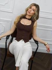 Stand Collar Cutout Tank Top