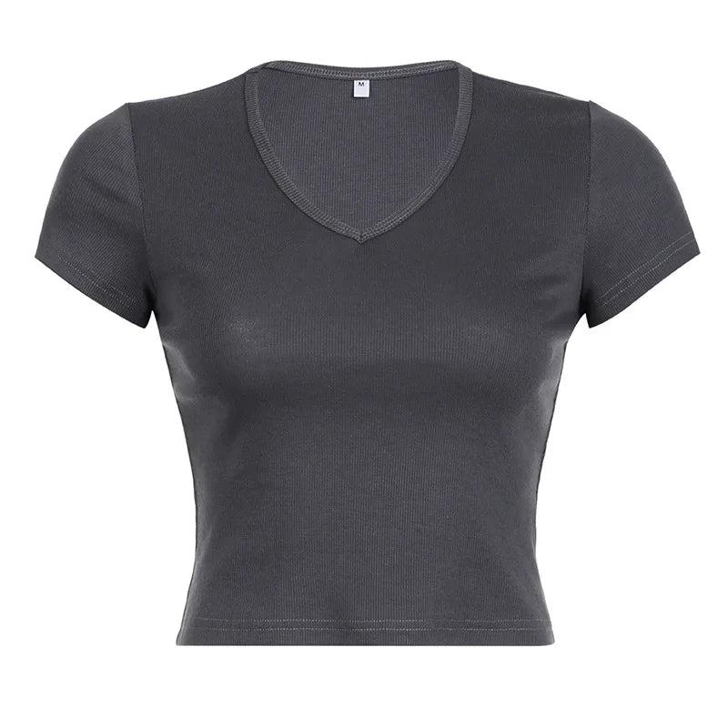 Grey V Neck Crop Top