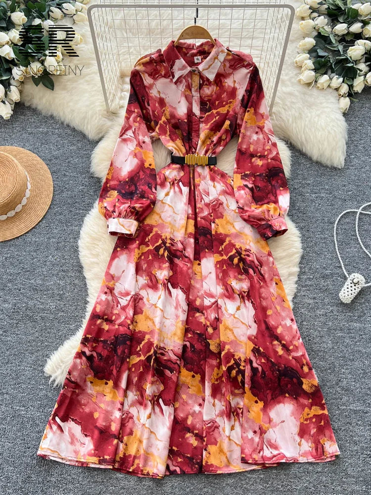 Long Sleeves Vacation Floral Dress