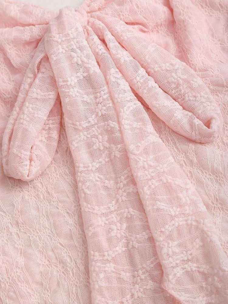Sweetheart Neck Lace Bow Knot A-line Crop Top