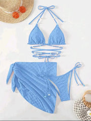 Mesh Skirt Pleated Bikini Set