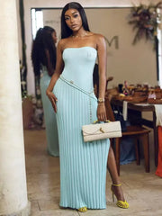 Elegant Knitted Strapless Maxi Dress