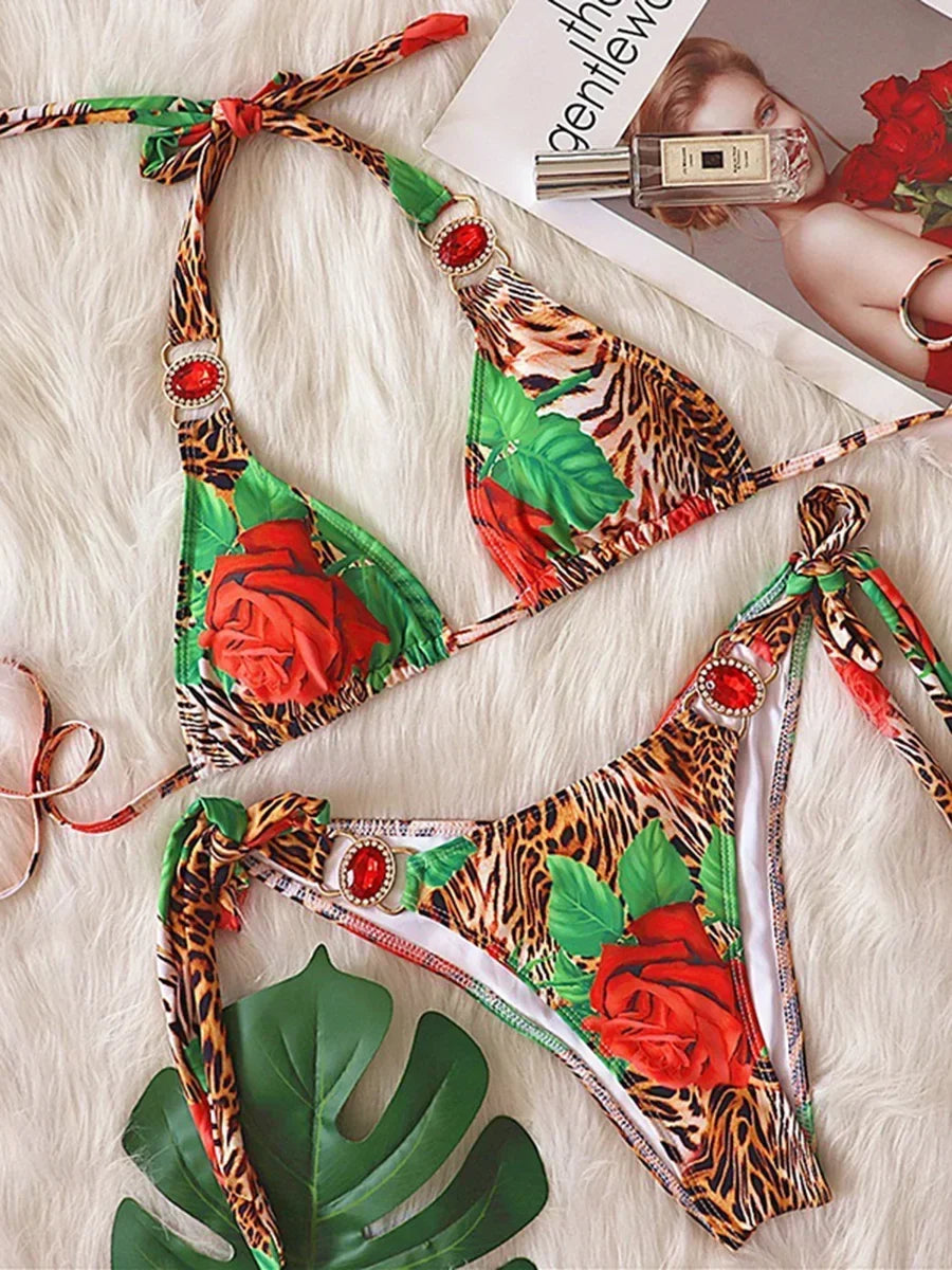 Sexy Leopard Crystal Diamond Bikini