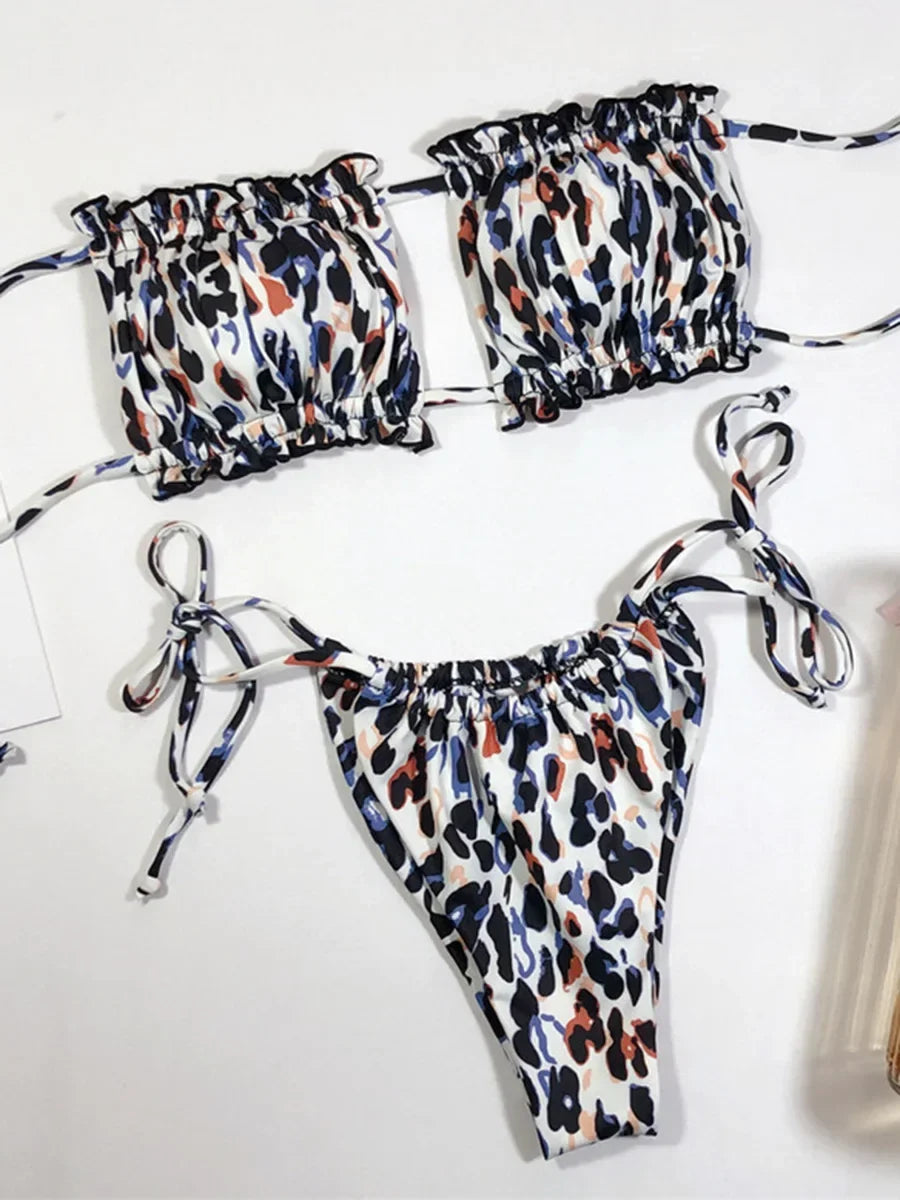Tie Dye Pleated Ruffled Bikini