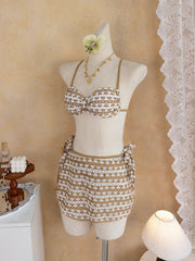 Vintage Khaki Striped Knitted Bikini Set