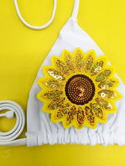 Sexy Sequin Sunflower Ornament Bikini Set
