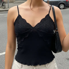 Lace Trim Camis Crop Tops