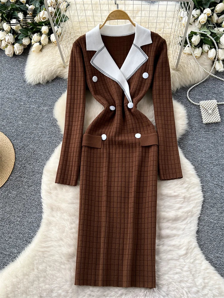 Autumn Retro Knit Evening Dress