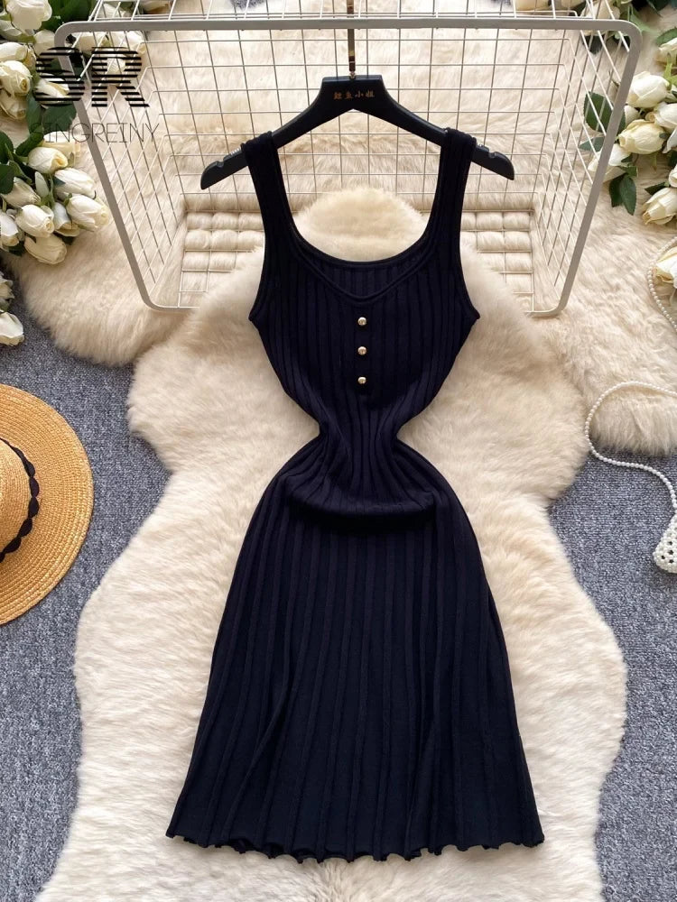 Solid Knitted Basic Tank Dress