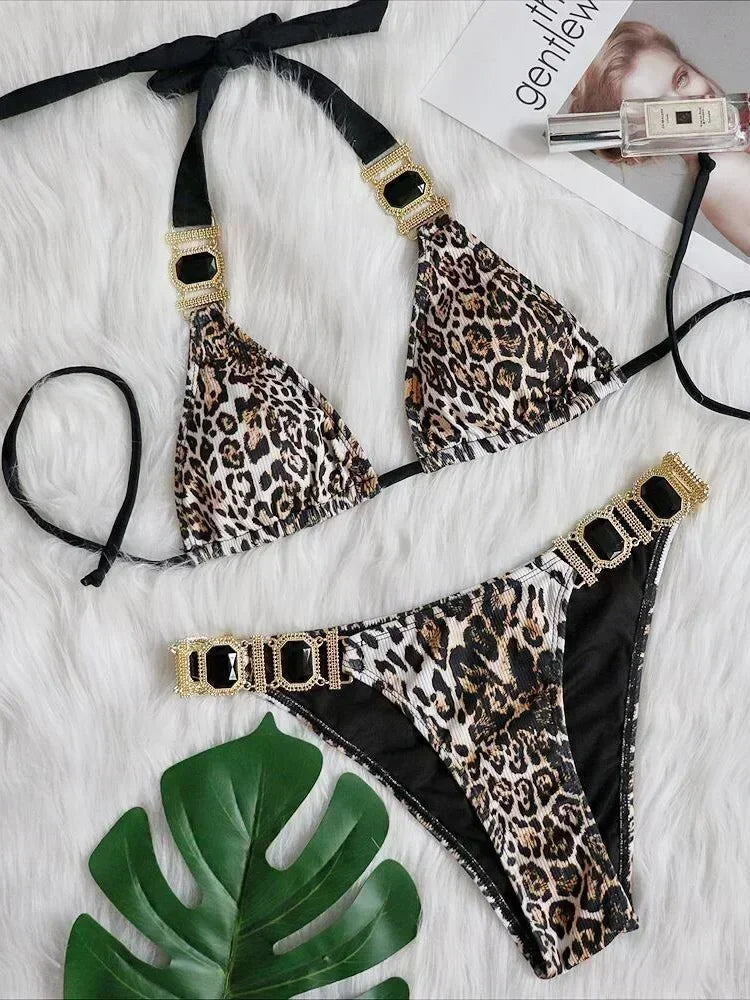 Halter Crystal Rhinestone Diamond Bikini