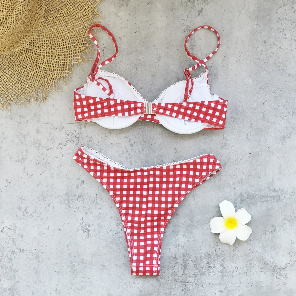 Sexy Red Plaid Print Micro Bikini