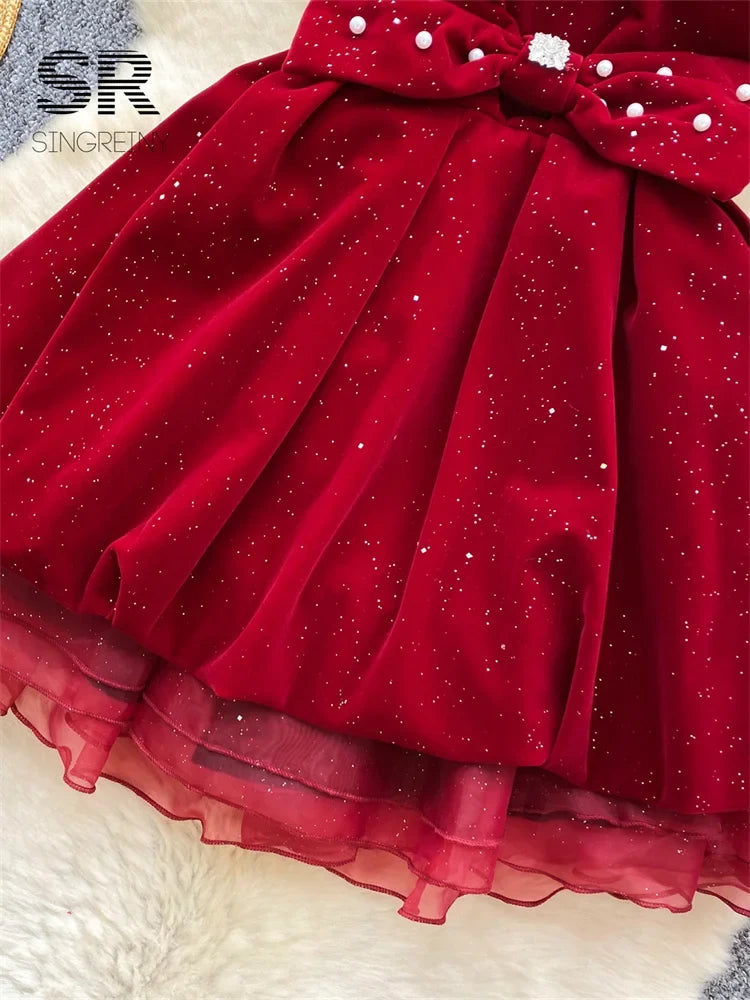 Pearl Bow Design Bud Dress
