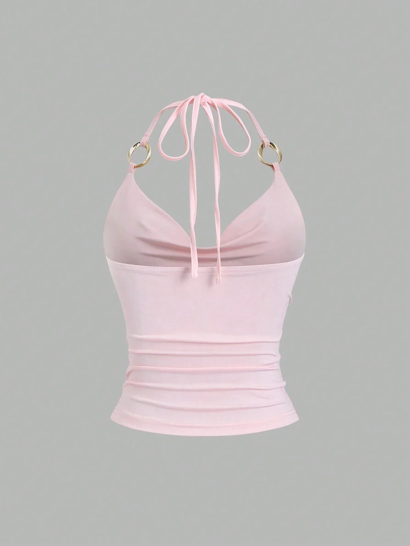Drape V-Neck Metal Decor Slim Fit Backless Halter Neck Cami Top