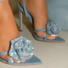 narrow band rhinestone pointed toe Thin high heel buckle strap party stylish High Heel