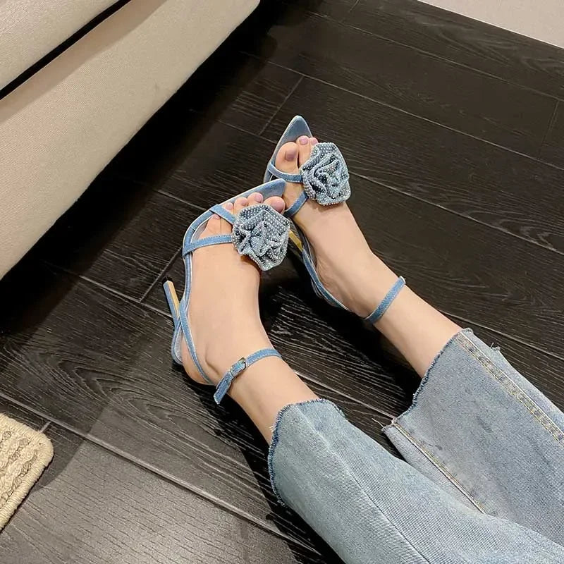 narrow band rhinestone pointed toe Thin high heel buckle strap party stylish High Heel