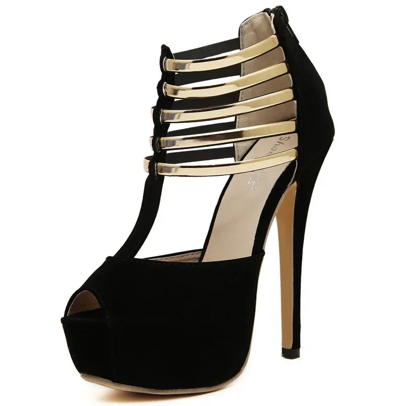 Sleek Open Toe Platform Narrow Band Hollow Elegant High Heel