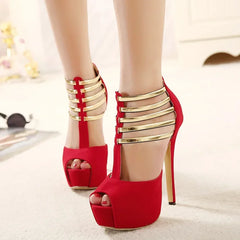 Sleek Open Toe Platform Narrow Band Hollow Elegant High Heel