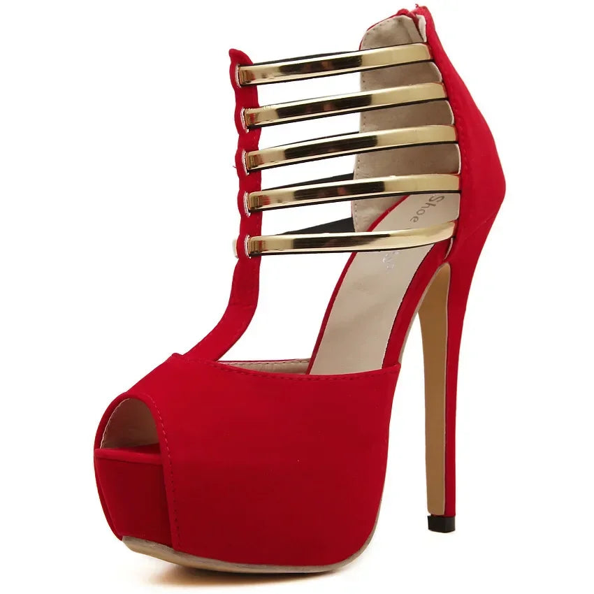 Sleek Open Toe Platform Narrow Band Hollow Elegant High Heel