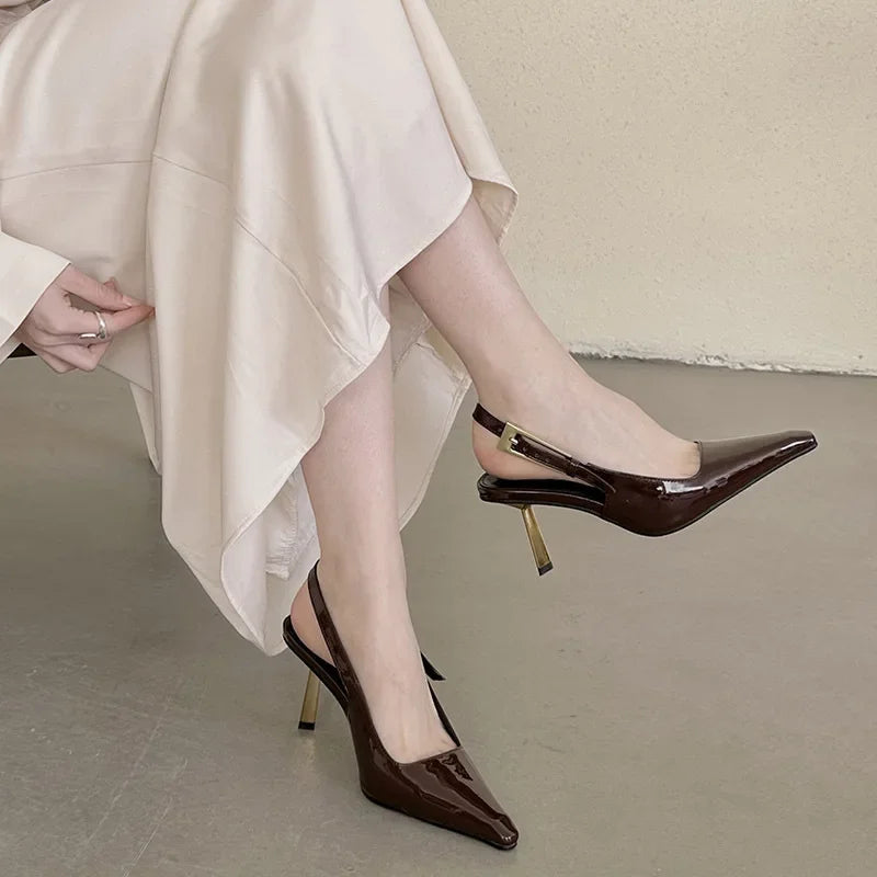 Patent Leather Slingbacks Back Strap Thin High Heel Pointed Toe High Heel