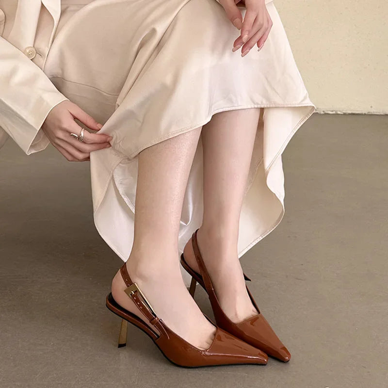 Patent Leather Slingbacks Back Strap Thin High Heel Pointed Toe High Heel
