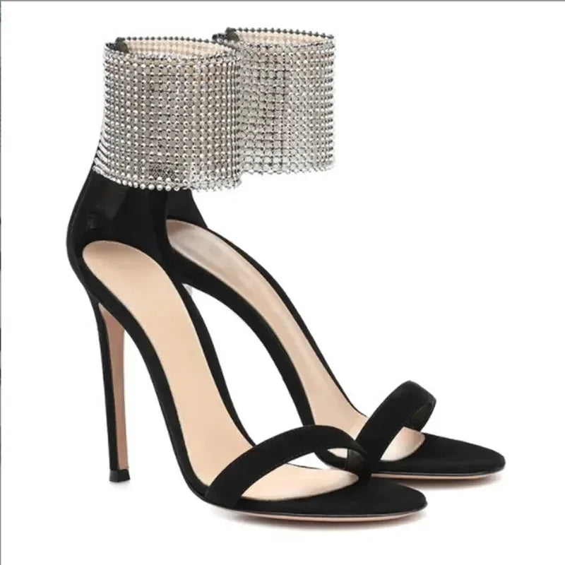 Stunning Peep Toe Rhinestone High Heel Faux Suede Super High Heel High Heel